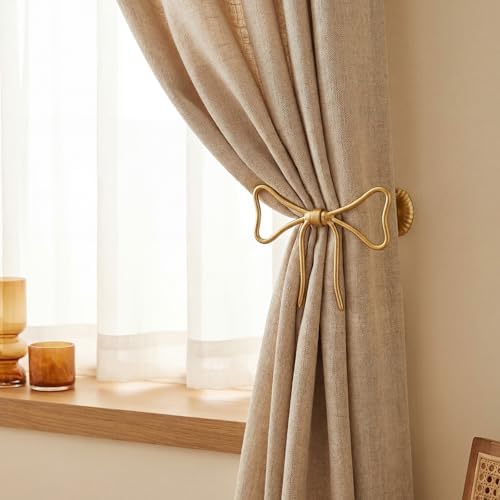 Kathfly 4 Pcs Bow Curtain Holdbacks Gold Metal Curtain Tiebacks Wall Mounted - Image 5
