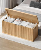 Akxomel 45.3" Fluted Storage Chest Wooden Storage Trunk 2 Safety Hinges Oak - Image 5