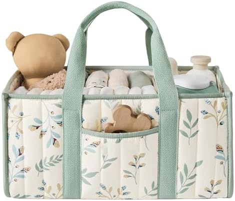 Quilted Fabric Storage Basket Floral Baby Diaper Caddy Quilted Basket by BBIQI