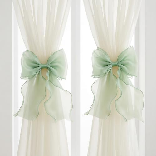 2 Pack French Lace Bow Curtain Tiebacks, Mint Green by GAJILON