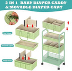 LIDTOP 2in1 Baby Diaper Caddy Organizer Cart, 3-Tier Rolling Cart, Metal Diaper - Image 3