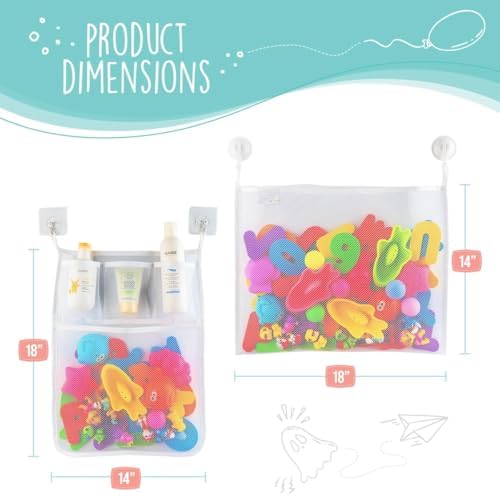 Comfylife 2 x Mesh Bath Toy Organizer + 6 Ultra Strong Hooks + 36 Bath Letters - Image 2