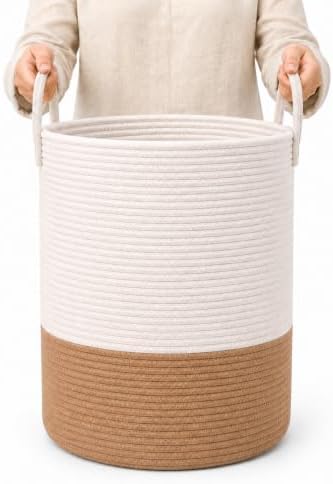OrganiHaus Tall Cotton Rope Laundry Basket & Hamper, Blanket Storage 52L by OrganiHaus