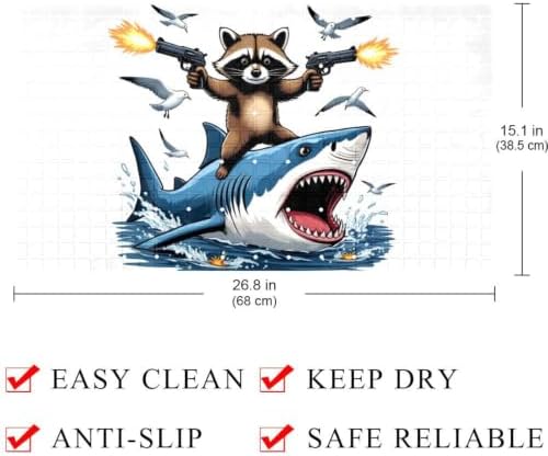 Bathtub Mat Non Slip 26.8x15.1 Inch, Cool Raccoon Riding Shark Shower Mat - Image 4