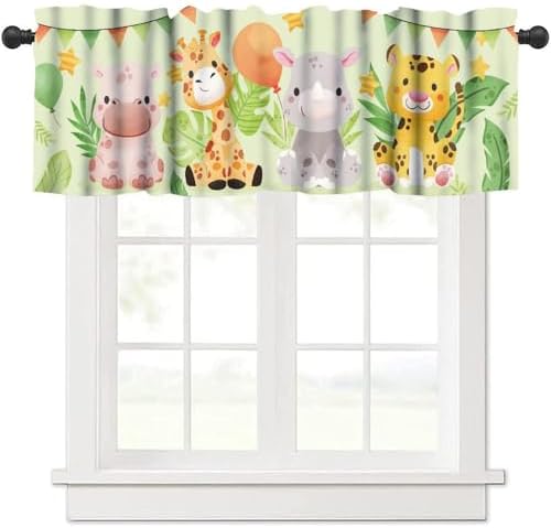 Baby Safari Animals Curtins Valance, Cartoon Woodland Animals Giraffe Elephant - Image 6
