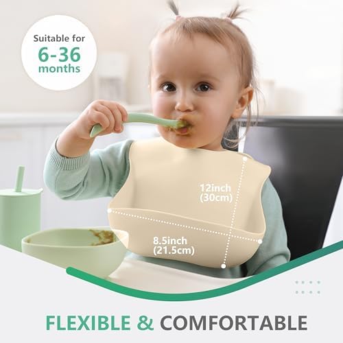 Cuddle Campus Set of 3 Silicone Bibs, Soft Adjustable Bibs - Image 3