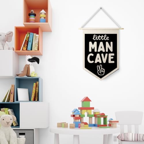 Qpenm Little Man Cave Wall Hanging Canvas Banner, Boys Room Decor, Modern Black - Image 2