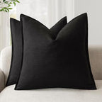 Foindtower Linen Solid Decorative Throw Pillow Covers 24x24 Inch Black by Foindtower