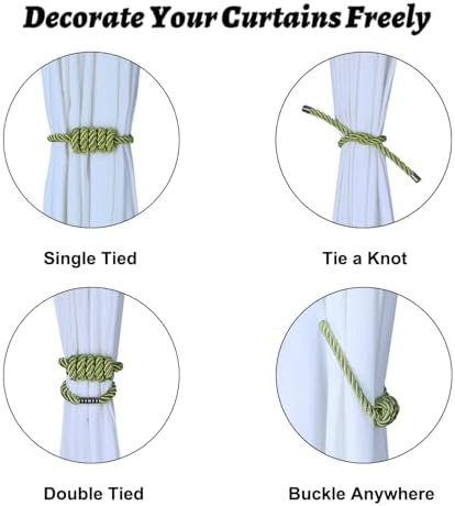 BEL AVENIR Magnetic Curtain Tiebacks 2 Pack Hand-Woven Curtain Ties - Image 3