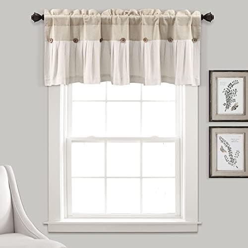 Lush Decor Linen Button Farmhouse Valance Curtians 52"W x 18"L Navy & White - Image 2