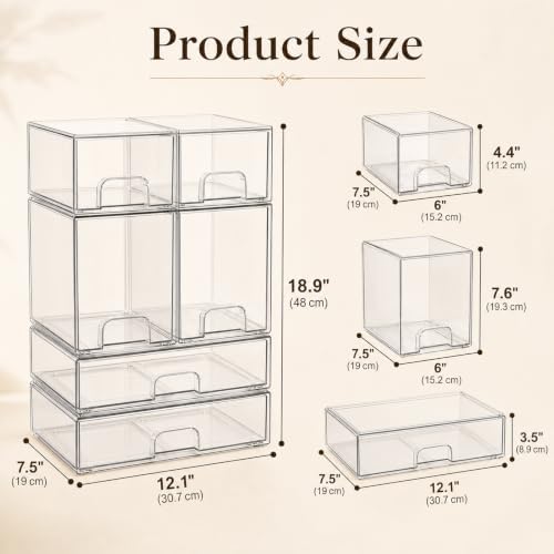 Clear Stackable Storage Drawers: Acrylic Organizer Bins 6 Pack - Image 2