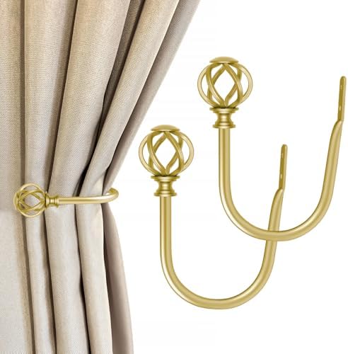 USFOOK Gold Curtain Holdbacks, Decorative Drapery Tiebacks, 2 Pack/1 Pair by USFOOK