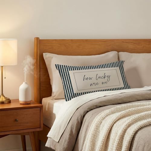 How Lucky are We Pillow Cover 12x20, Preppy Room Decor Aesthetic, Trendy Navy - Image 3