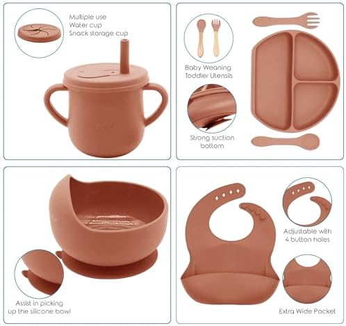 100% Silicone Baby Feeding Set, Divided Plate, Sippy Cup, Spoons & Forks - Image 3