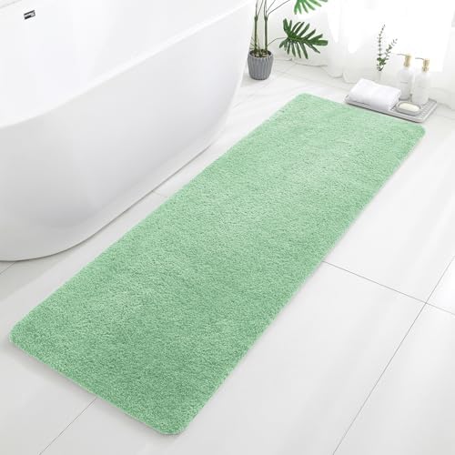Polyester Bathroom Runner Rug 24"x72" Light Green, Soft Bath Mat by Kildoss