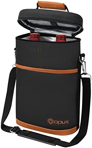 opux 2 Bottle Wine Carrier Tote, Insulated Leakproof Wine Cooler Bag, Wine by OPUX