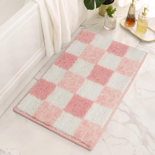 GRANNY SAYS Checkered Pink Bathroom Rug, Cute Bath Mat by GRANNYSAYS