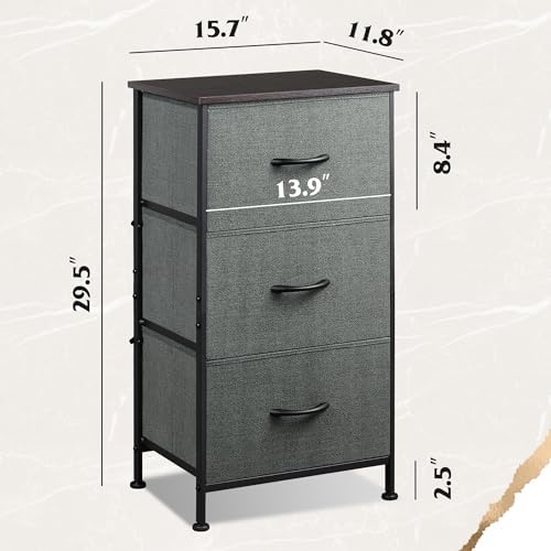WLIVE Small Dresser Nightstand for Bedroom, 3 Drawers, Dark Grey - Image 3
