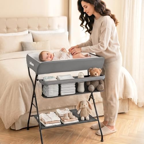 INFANS Baby Changing Table, Folding Diaper Station Portable Nursery Organizer by INFANS