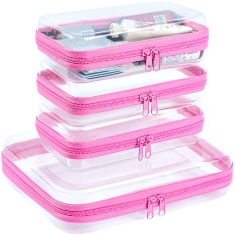 4 pcs Clear Zipper Pouches, Hard Shell Zipper Case, Makeup Organizer by WELPIRT