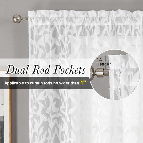 Lecloud Leia White Sheer Curtains 45 Inch Length 2 Panels, Elegant Balance - Image 5