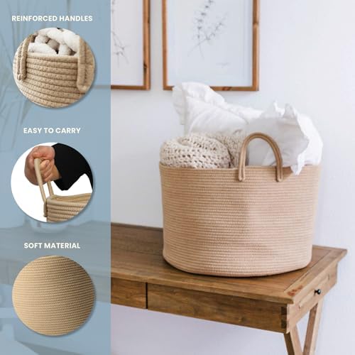 OrganiHaus Round Toy Basket & Blanket Basket, Cotton Rope 20x13" - Image 3