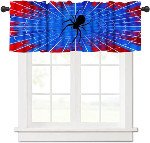 Spider Web Boys Blue Kitchen Curtain Valances Window Kids Girls Teens Rod by DDCBNS