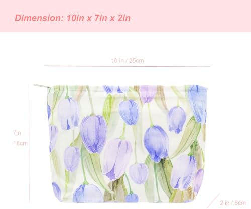 Flat Makeup Bag for Women, Zipper Cosmetic Pouch for Purse, Tulip Purple - Image 5