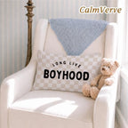 Boys Room Decor 12x20 Pillow Cover, Long Live Boyhood Retro Neutral Checkered - Image 2