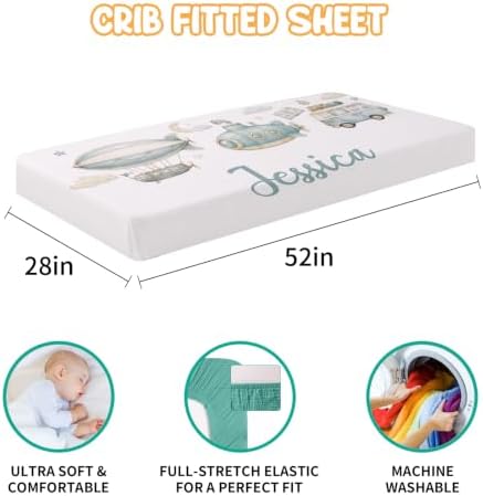 Custom Baby Boy Minky Crib Bedding Set, Airship Bedding 3 Pcs Set - Image 3
