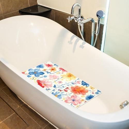 Shower Mat Non Slip 26.8 x 15.1 Inches, Watercolor Florals Bathtub Mat Shower - Image 4