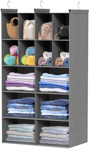 5 Tier Hanging Closet Organizer, 14 Compartments Dual Row Storage by Ofiray-home