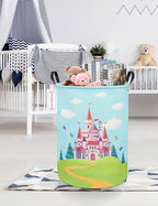 Foldable Waterproof Round Fabric Laundry Basket Home, Forest Castle - Image 5