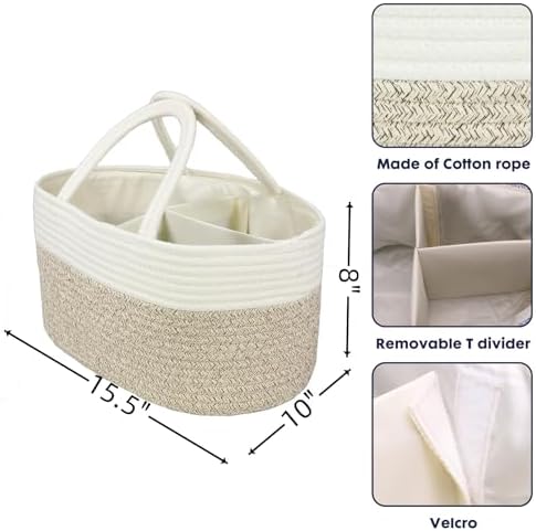 XUANGUO Large Cotton Rope Baby Diaper Caddy Organizer Basket White Brown - Image 2