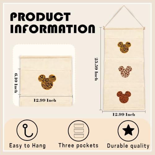 3-Pocket Hanging Wall Organizer, Safari Animal Print Over Door Storage - Image 3