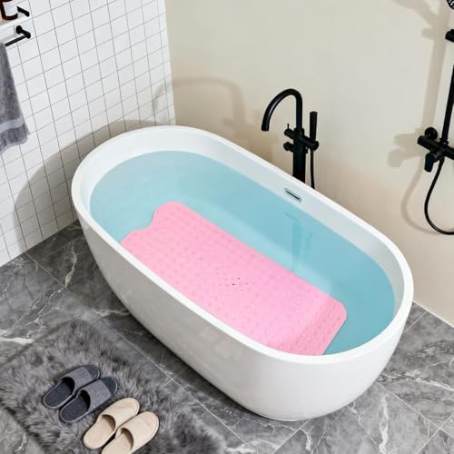 Anti-Slip Bathtub Shower Mat 40×16 Inch Clear Pink - Image 4