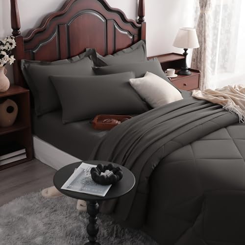 NTBAY Queen Microfiber Bed in a Bag, Comforter Set 7 Piece, Dark Grey - Image 6