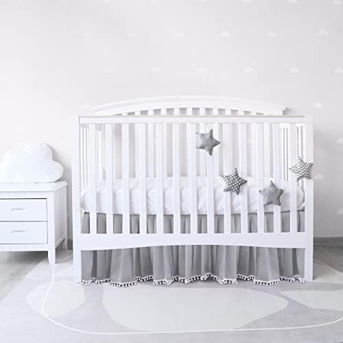 Crib Skirt with Pompoms Grey, Fits Standard Crib - Image 4
