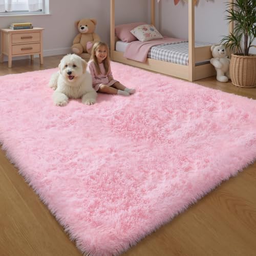 KICHOWUA Pink Fluffy 9x12 Area Rug Bedroom Living Room Soft Washable Shag - Image 6