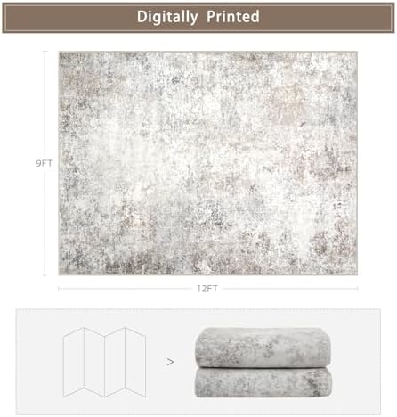 Beige Grey Washable Rugs 9x12 Area Rugs - Image 2