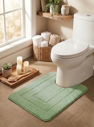GRANNY SAYS Sage Green U Shaped Toilet Rug 20" x 24", Non-Slip Bath Mat by GRANNYSAYS