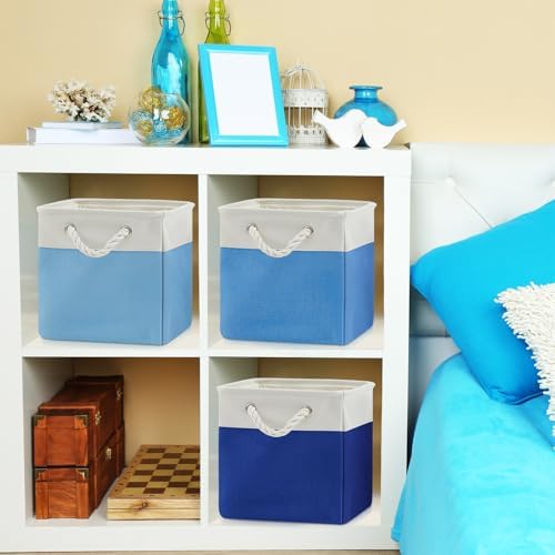 6 Pack 11x11 Inch Blue Cube Storage Bins Fabric Square Cube Baskets Handle - Image 4