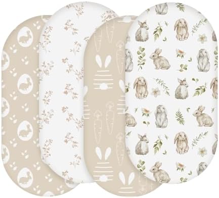 Baby Bassinet Sheets 4 Pack, Fits Rectangle Round Oval Hourglass Mattress by SoarwgKids