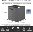 OIAHOMY Storage Cubes 11 Inch Storage Bins 3-Pack Square Baskets Dark Grey - Image 3