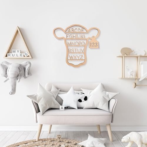 Nichake Western Nursery Wall Decor Neutral Cow Alphabet Wall Art - Image 4