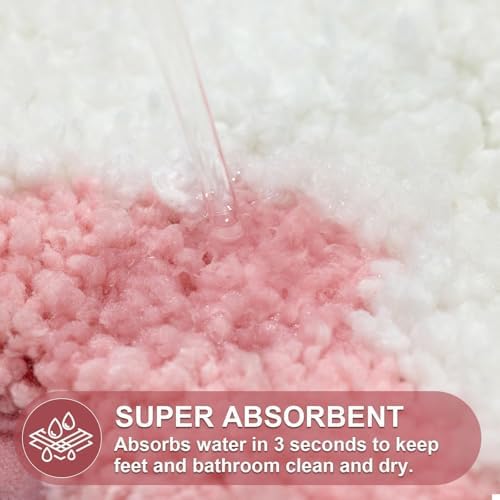 ORTIGIA Scalloped Pink Bathroom Rugs Non Slip Washable, Quick Dry Absorbent - Image 4