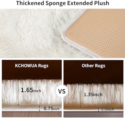 5x7 Thick Cream White Shag Rug for Girls Bedroom, Soft Plush Carpet - Image 2