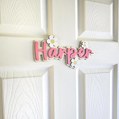 Daisy Personalized Name Sign for Nursery, Wooden Floral Kids Door Sign - Image 3