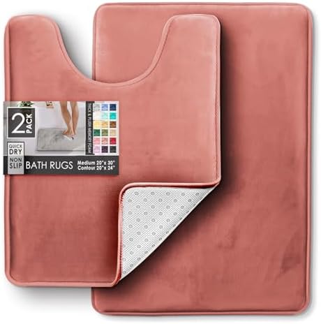 Clara Clark 2 Piece Bathroom Rugs, Velvet Memory Foam Bath Mat Set, Non-Slip - Image 3