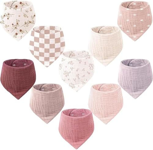 Konssy 10 Pack Baby Muslin Bandana Bibs by Konssy